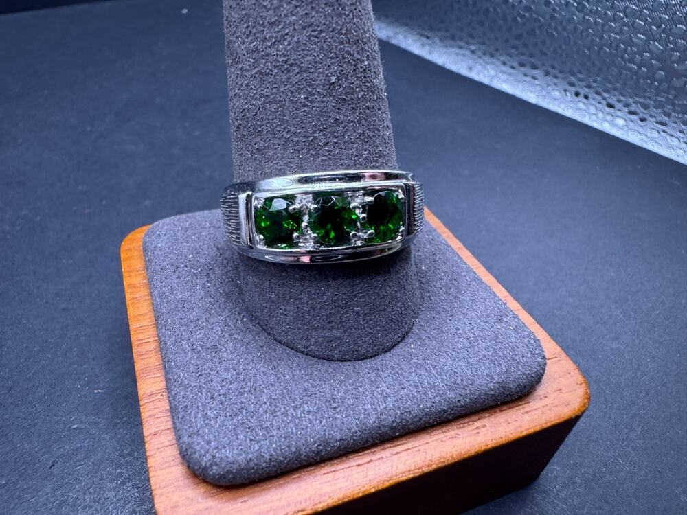 Vintage D'joy Sterling Silver 925 3 Stone Chrome Diopside Green Ring 11.75